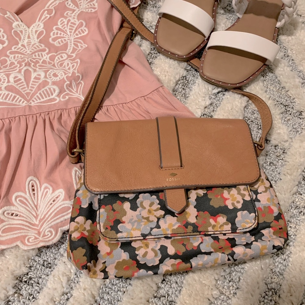 Fossil Floral Coated Canvas and Leather Crossbody Bag